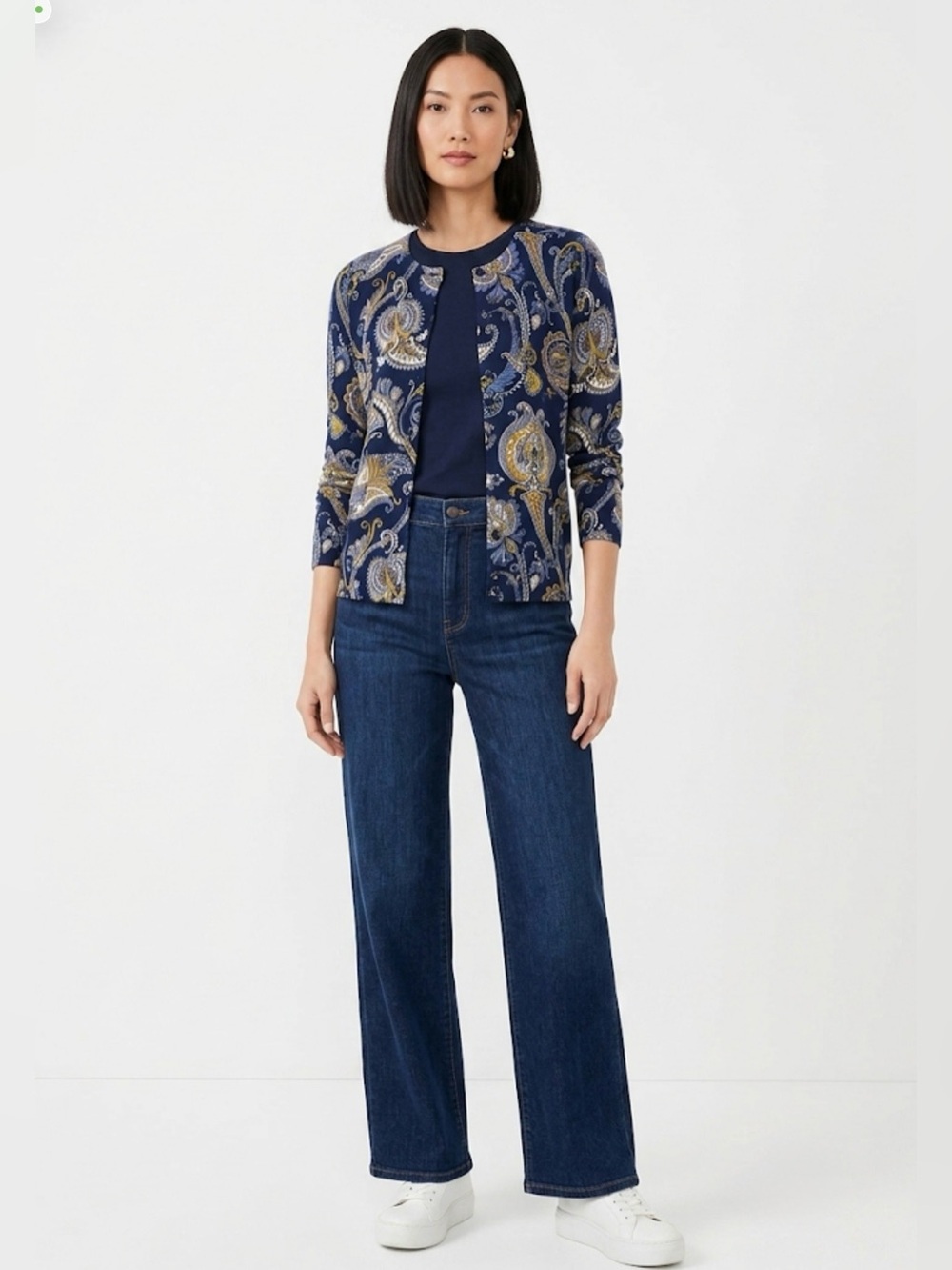 Talbots NWT Blue & Gold Paisley Print Cardigan - Size XS